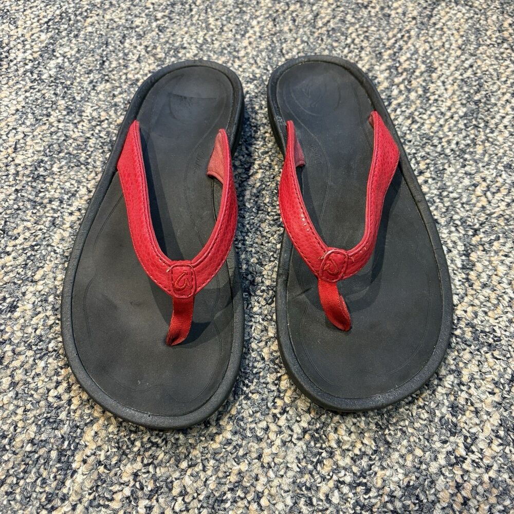 OluKai Flip Flops Kulapa Kai Red Beach Sandals Flip Flops Thongs Women's Size 7